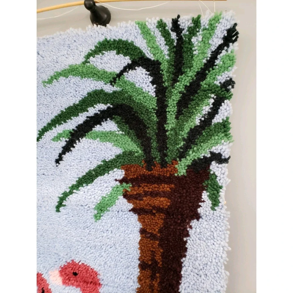LARGE Vintage‎ Latch Hook Rug Completed Beach Sea Wall Hanging Tropical Decor